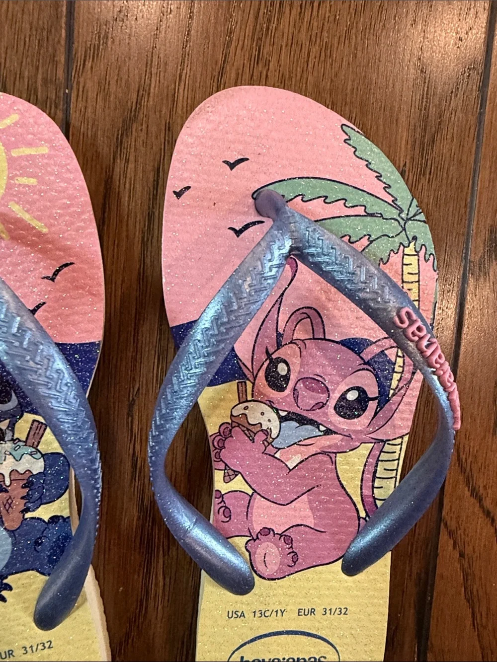 Havaianas Kids Blue & Pink Lilo & Stitch Tropical Flip Flops 13C/1Y